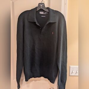 Polo Ralph Lauren Sweater Mens L Forest Green 100% Lambswool Knit Pony